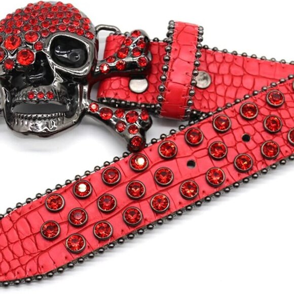 Rhinestone Skull Belt Men Women Skull Rhinestone Belt Studded Punk Y2k Belts Wes - Picture 6 of 7
